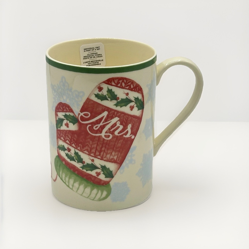 Lenox Holiday Porcelain Mug Mrs Christmas Mitten Red Green Replacement Cup New